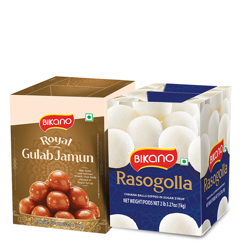 Bikano packed sweets — Gulab Jamun and Rasogolla